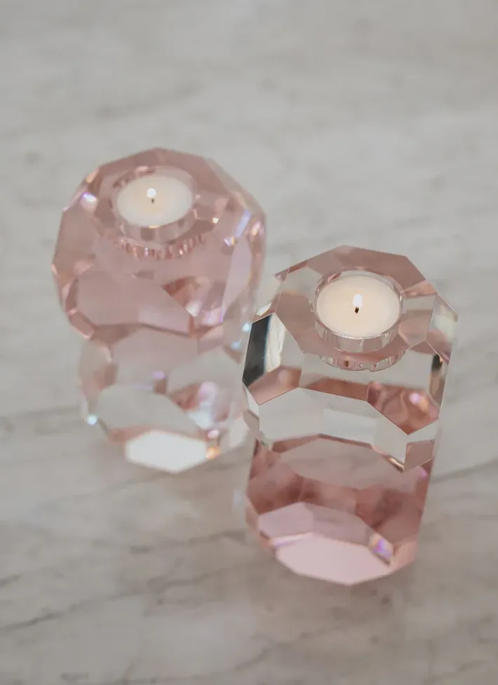Specktrum Sky T-Light Candle Holder - Clear/Pink Stacked