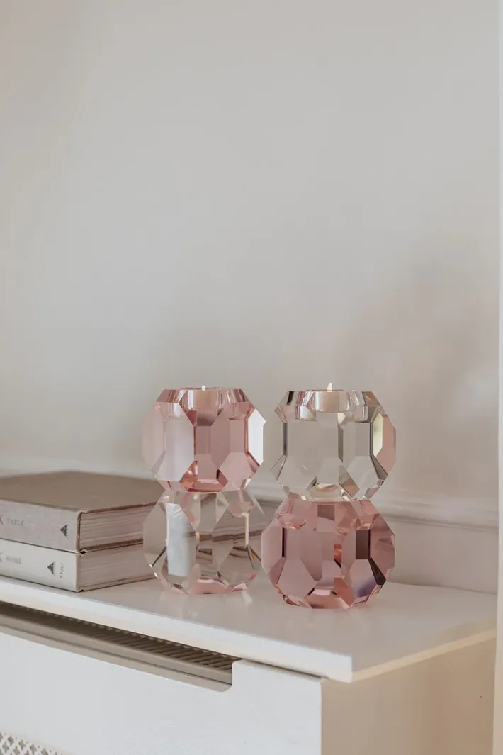 Specktrum Sky T-Light Candle Holder - Clear/Pink Stacked