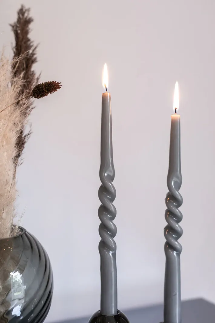 Specktrum The Glossy Candle Collection - Packed with 4 pieces per box - Steel Grey Middle Curled